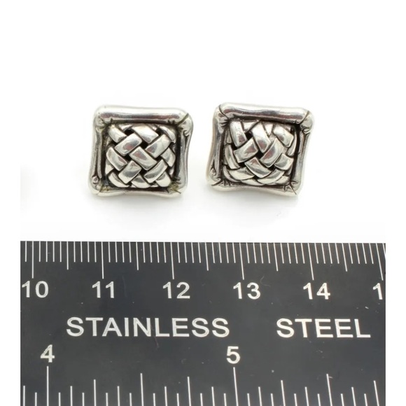 John Hardy sterling silver basket weave stud earrings - Picture 5 of 6